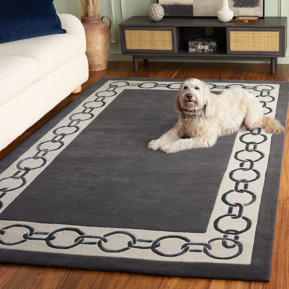 Safavieh Metro Hand-Tufted Charcoal Ivory Wool Rug — Low-Profile Minimalist Square Area Rug, Ethically Crafted 6'-0" x 6'-0" MET290H-6SQ