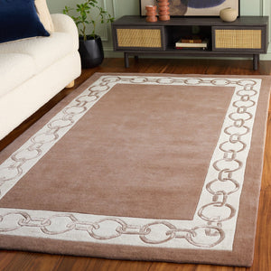 Safavieh Metro Hand-Tufted Brown Ivory Runner Rug — Low-Profile Wool Blend, Modern Border For Hallways 2'-3" x 8'-0" MET290T-28