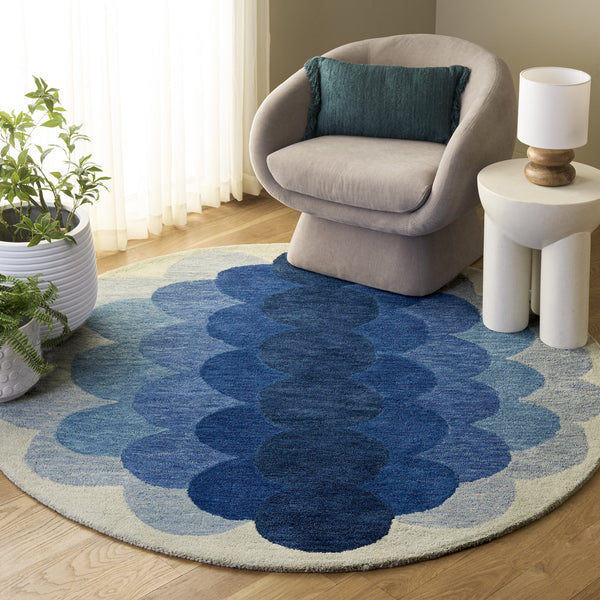 Safavieh Metro Hand-Tufted Navy & Blue Round Rug — Wool-Cotton Blend, Dense Pile, Elegant Focal Accent 6'-0" x 6'-0" MET301N-6R