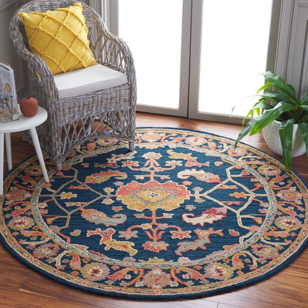 Safavieh Metro Hand-tufted Wool And Cotton Rug With Rich Colors And Intricate Floral Geometric Design Navy ,Red 80% Wool 20% Cotton Met328n-25