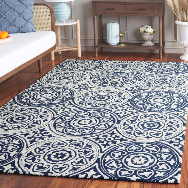 Safavieh Metro Hand-tufted Area Rug - Timeless Elegance With Medallion Motifs For Modern Home Décor Delight Blue ,Ivory 80% Wool,20% Cotton Met377m-3