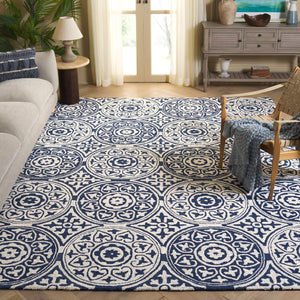 Safavieh Metro Hand-tufted Area Rug - Timeless Elegance With Medallion Motifs For Modern Home Décor Delight Blue ,Ivory 80% Wool,20% Cotton Met377m-3