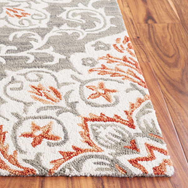 Safavieh Metro Hand-tufted Area Rug - Elegant Floral Design In Luxurious Grey And Rust For Timeless Style Grey ,Rust 80% Wool,20% Cotton Met379f-28