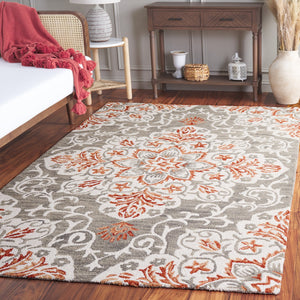 Safavieh Metro Hand-tufted Area Rug - Elegant Floral Design In Luxurious Grey And Rust For Timeless Style Grey ,Rust 80% Wool,20% Cotton Met379f-28