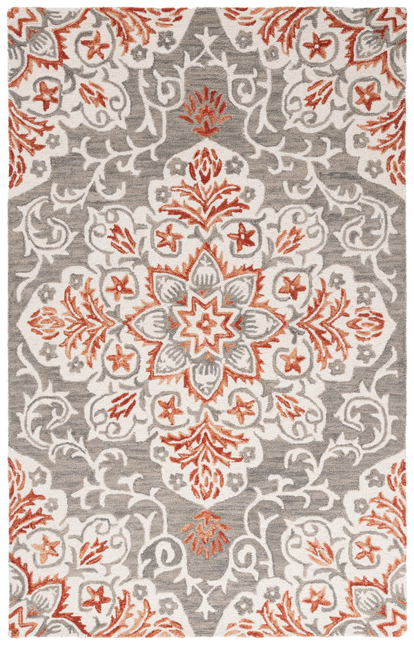 Safavieh Metro Hand-tufted Area Rug - Elegant Floral Design In Luxurious Grey And Rust For Timeless Style Grey ,Rust 80% Wool,20% Cotton Met379f-28
