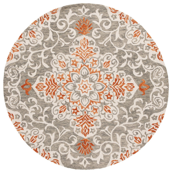 Safavieh Metro Hand-tufted Area Rug - Elegant Floral Design In Luxurious Grey And Rust For Timeless Style Grey ,Rust 80% Wool,20% Cotton Met379f-28
