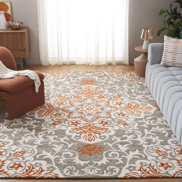 Safavieh Metro Hand-tufted Area Rug - Elegant Floral Design In Luxurious Grey And Rust For Timeless Style Grey ,Rust 80% Wool,20% Cotton Met379f-28