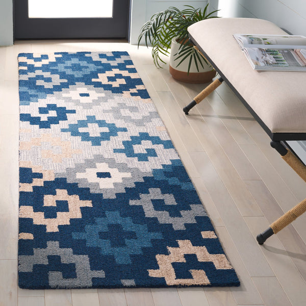 Safavieh Metro Hand-tufted Area Rug In Blue And Ivory - Contemporary Design With Luxurious Comfort For Your Home Blue ,Ivory 80% Wool,20% Cotton Met380m-3