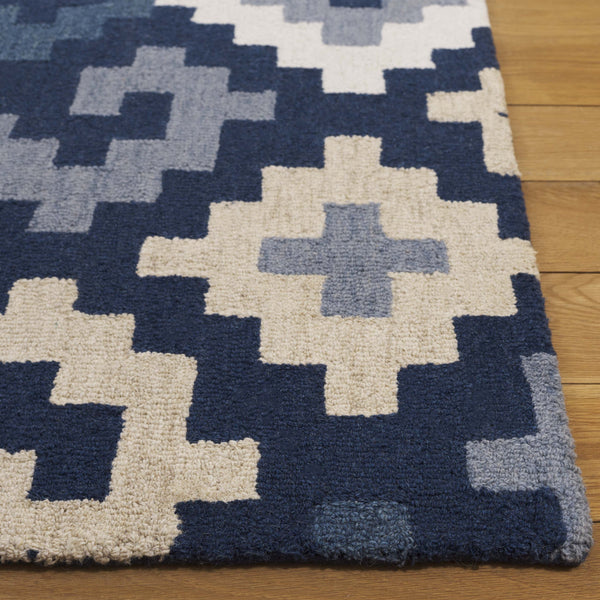 Safavieh Metro Hand-tufted Area Rug In Blue And Ivory - Contemporary Design With Luxurious Comfort For Your Home Blue ,Ivory 80% Wool,20% Cotton Met380m-3
