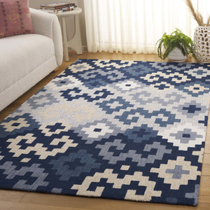 Safavieh Metro Hand-tufted Area Rug In Blue And Ivory - Contemporary Design With Luxurious Comfort For Your Home Blue ,Ivory 80% Wool,20% Cotton Met380m-3