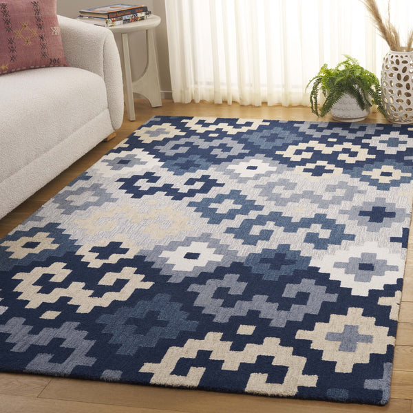 Safavieh Metro Hand-tufted Area Rug In Blue And Ivory - Contemporary Design With Luxurious Comfort For Your Home Blue ,Ivory 80% Wool,20% Cotton Met380m-3
