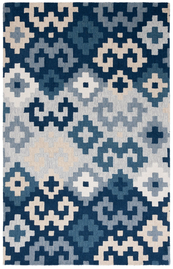 Safavieh Metro Hand-tufted Area Rug In Blue And Ivory - Contemporary Design With Luxurious Comfort For Your Home Blue ,Ivory 80% Wool,20% Cotton Met380m-3