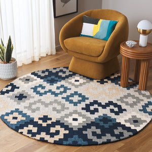 Safavieh Metro Hand-tufted Area Rug In Blue And Ivory - Contemporary Design With Luxurious Comfort For Your Home Blue ,Ivory 80% Wool,20% Cotton Met380m-3
