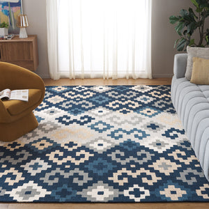 Safavieh Metro Hand-tufted Area Rug In Blue And Ivory - Contemporary Design With Luxurious Comfort For Your Home Blue ,Ivory 80% Wool,20% Cotton Met380m-3