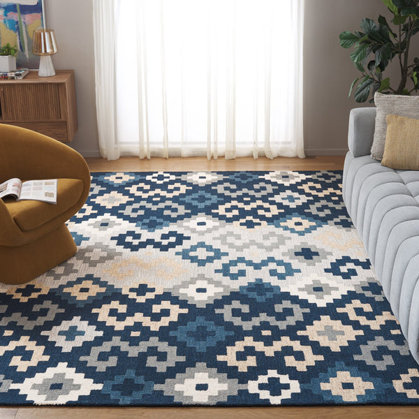 Safavieh Metro Hand-tufted Area Rug In Blue And Ivory - Contemporary Design With Luxurious Comfort For Your Home Blue ,Ivory 80% Wool,20% Cotton Met380m-3
