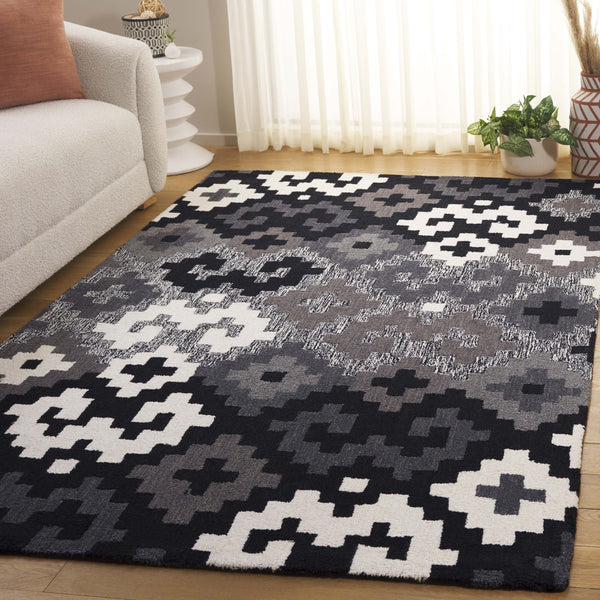 Safavieh Metro Hand-tufted Area Rug In Blue And Ivory - Contemporary Design With Luxurious Comfort For Your Home Black ,Ivory 80% Wool,20% Cotton Met380z-6sq