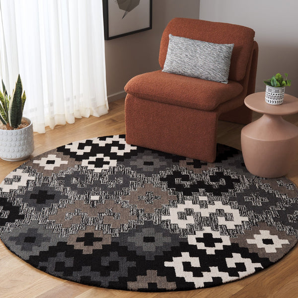 Safavieh Metro Hand-tufted Area Rug In Blue And Ivory - Contemporary Design With Luxurious Comfort For Your Home Black ,Ivory 80% Wool,20% Cotton Met380z-6sq