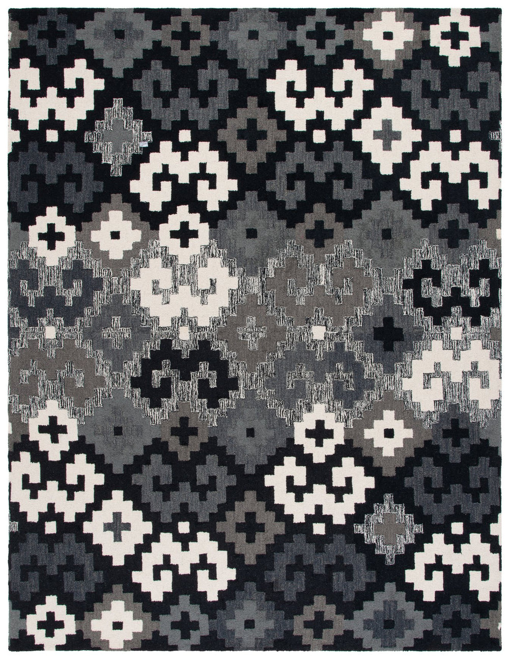 Safavieh Metro Hand-tufted Area Rug In Blue And Ivory - Contemporary Design With Luxurious Comfort For Your Home Black ,Ivory 80% Wool,20% Cotton Met380z-6sq