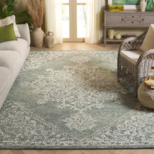 Safavieh Metro Hand Tufted Wool-cotton Blend Area Rug - Luxurious Comfort & Timeless Elegance For Any Room Green ,Ivory 80% Wool,20% Cotton Met381y-6r