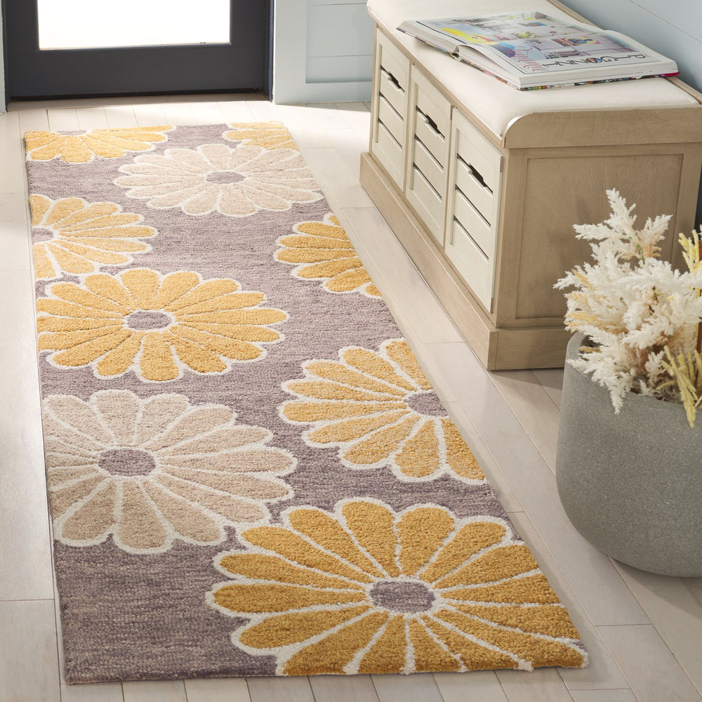 Safavieh Metro Handtufted Runner Rug With Floral Pattern - Luxurious Wool Blend For Elegant Home Decor Dark Grey ,Beige 80% Wool 20% Cotton Met384h-28