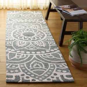Safavieh Metro Handtufted Runner Rug - Elegant Floral Design For Hallways, Crafted From Luxurious Wool Blend Green ,Ivory 80% Wool 20% Cotton Met387y-28