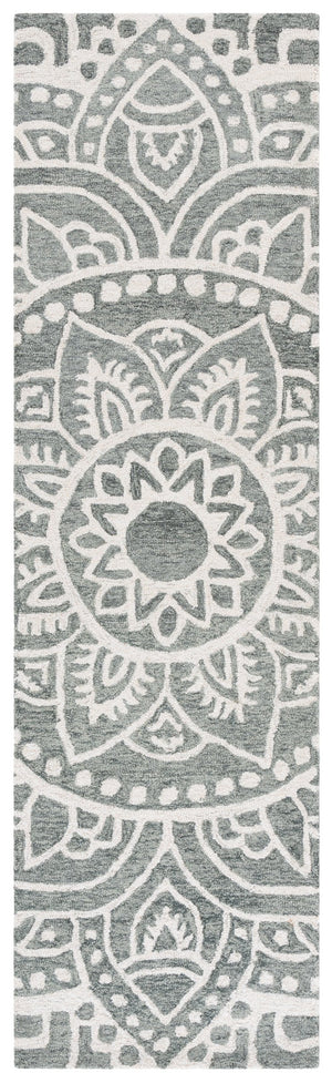Safavieh Metro Handtufted Runner Rug - Elegant Floral Design For Hallways, Crafted From Luxurious Wool Blend Green ,Ivory 80% Wool 20% Cotton Met387y-28