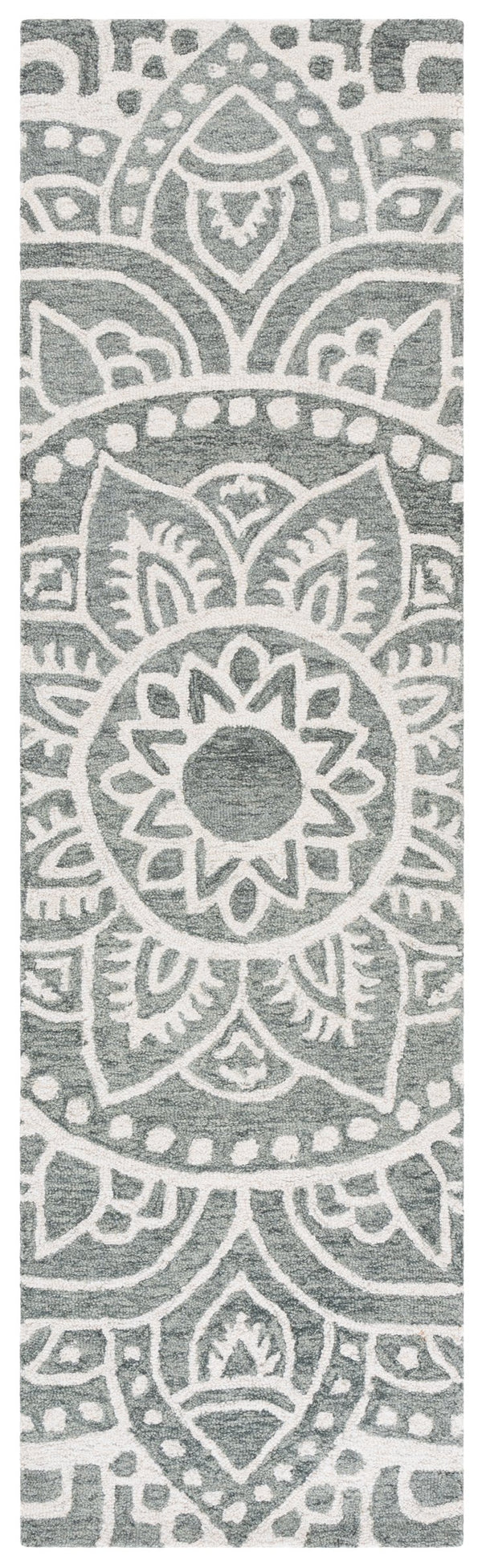 Safavieh Metro Handtufted Runner Rug - Elegant Floral Design For Hallways, Crafted From Luxurious Wool Blend Green ,Ivory 80% Wool 20% Cotton Met387y-28