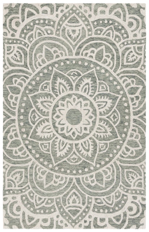Safavieh Metro Handtufted Runner Rug - Elegant Floral Design For Hallways, Crafted From Luxurious Wool Blend Green ,Ivory 80% Wool 20% Cotton Met387y-5