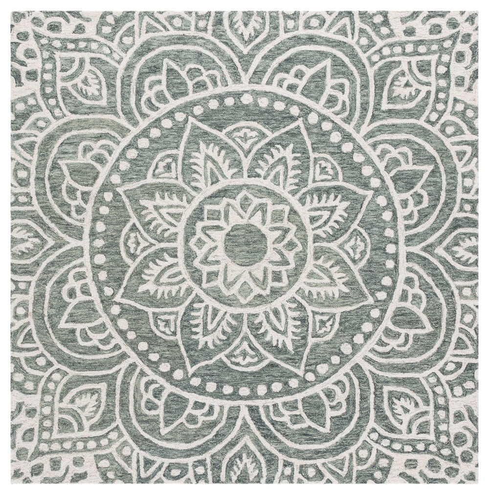 Safavieh Metro Handtufted Runner Rug - Elegant Floral Design For Hallways, Crafted From Luxurious Wool Blend Green ,Ivory 80% Wool 20% Cotton Met387y-6sq