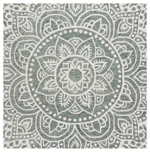 Safavieh Metro Handtufted Runner Rug - Elegant Floral Design For Hallways, Crafted From Luxurious Wool Blend Green ,Ivory 80% Wool 20% Cotton Met387y-6sq
