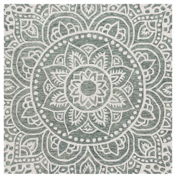 Safavieh Metro Handtufted Runner Rug - Elegant Floral Design For Hallways, Crafted From Luxurious Wool Blend Green ,Ivory 80% Wool 20% Cotton Met387y-6sq