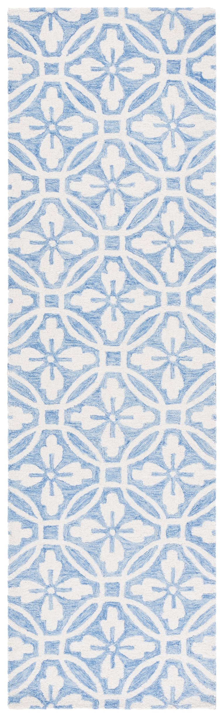 Safavieh Metro Handtufted Runner Rug - Elegant Wool And Cotton Blend With Lattice Floral Design For Home Decor Ivory ,Blue 80% Wool 20% Cotton Met388m-5