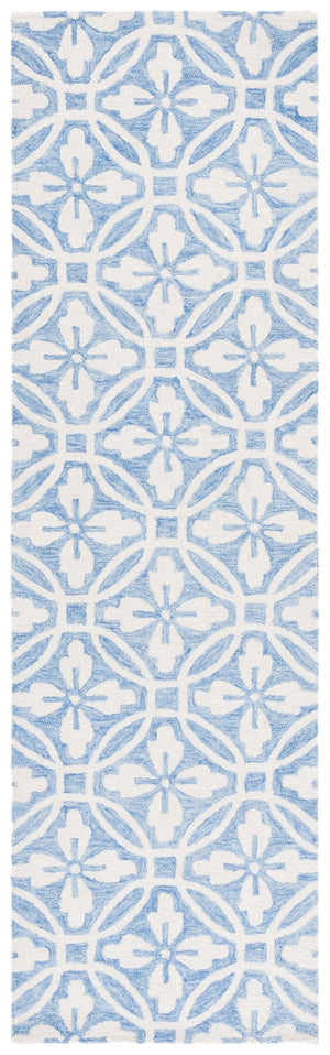 Safavieh Metro Handtufted Runner Rug - Elegant Wool And Cotton Blend With Lattice Floral Design For Home Decor Ivory ,Blue 80% Wool 20% Cotton Met388m-28
