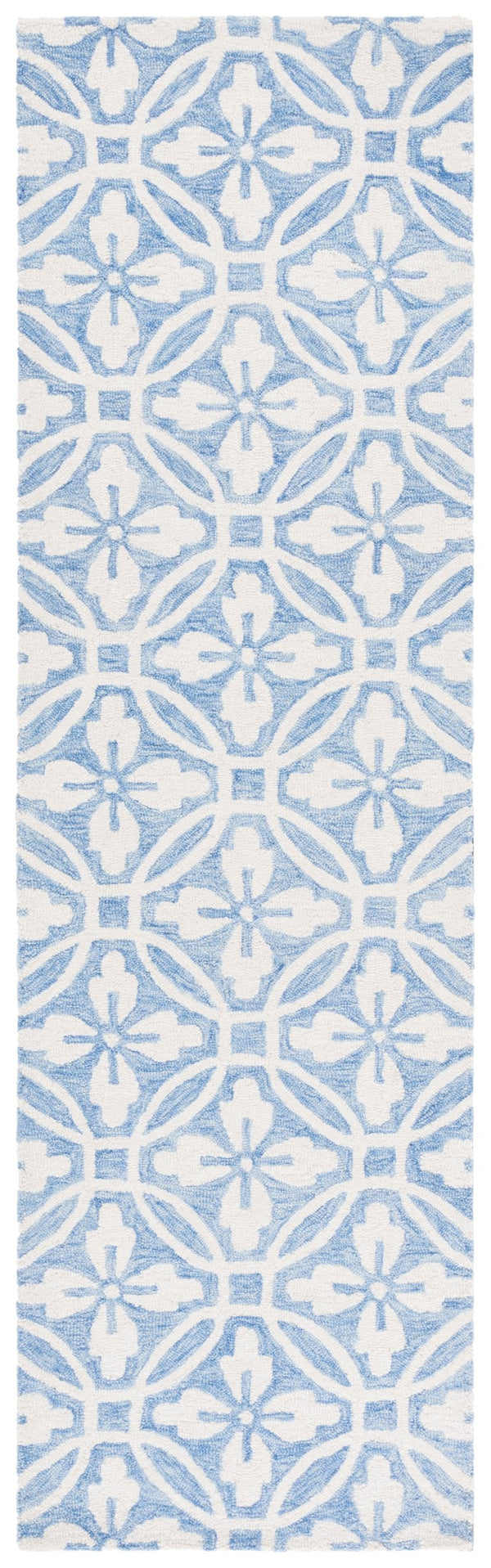 Safavieh Metro Handtufted Runner Rug - Elegant Wool And Cotton Blend With Lattice Floral Design For Home Decor Ivory ,Blue 80% Wool 20% Cotton Met388m-28
