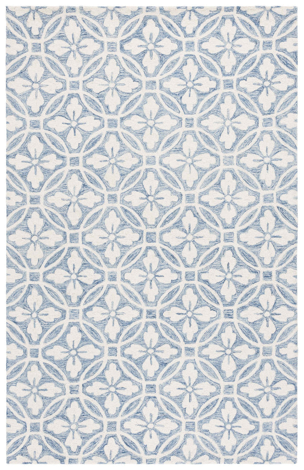 Safavieh Metro Handtufted Runner Rug - Elegant Wool And Cotton Blend With Lattice Floral Design For Home Decor Ivory ,Blue 80% Wool 20% Cotton Met388m-5