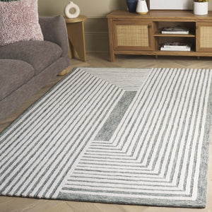 Safavieh Metro Hand-Tufted Geometric Green Ivory Rug — Wool-Cotton Blend, Durable Soft Pile For Living Rooms 8'-0" x 10'-0" MET389Y-8