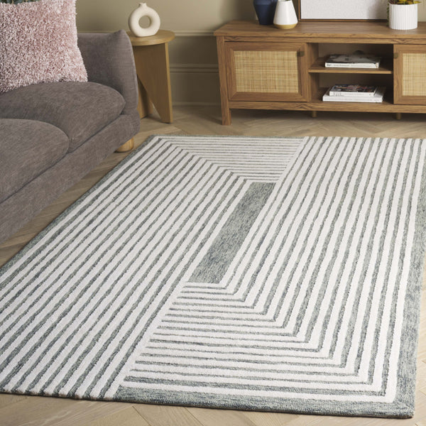 Safavieh Metro Hand-Tufted Geometric Green Ivory Rug — Wool-Cotton Blend, Durable Soft Pile For Living Rooms 8'-0" x 10'-0" MET389Y-8