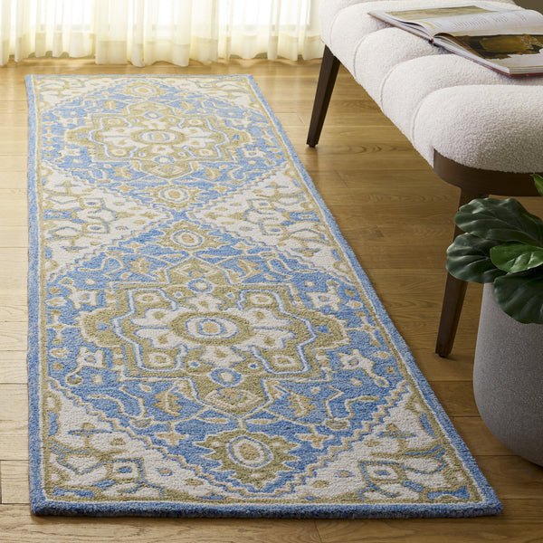 Safavieh Metro Hand‑Tufted Blue Beige Wool Rug 8X10 – Low‑Profile 1/2" Pile, Cozy Natural Fibers, Timeless Style 8'-0" x 10'-0" MET391M-8