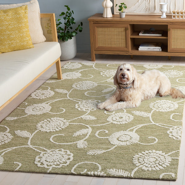 Safavieh Metro Elegant Hand-Tufted Floral Runner In Green & Ivory — Wool-Cotton Blend, Soft Durable Style 2'-3" x 8'-0" MET392Y-28