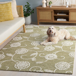 Safavieh Metro Hand-Tufted Green Ivory Floral Rug — Wool-Cotton Blend, Low-Profile Comfort, Timeless Accent 6'-0" x 6'-0" MET392Y-6SQ