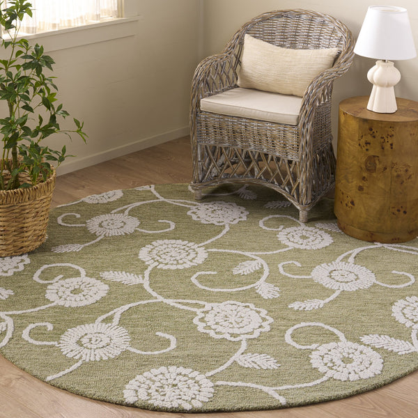 Safavieh Metro Green Ivory Round Area Rug — Hand‑Tufted Wool‑Cotton Floral Design For Cozy, Stylish Rooms 6'-0" x 6'-0" MET392Y-6R