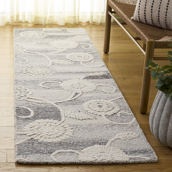 Safavieh Metro Hand-Tufted Round Wool-Cotton Rug In Grey Ivory Floral Motif — Low Pile, Durable Elegance 6'-0" x 6'-0" MET393F-6R