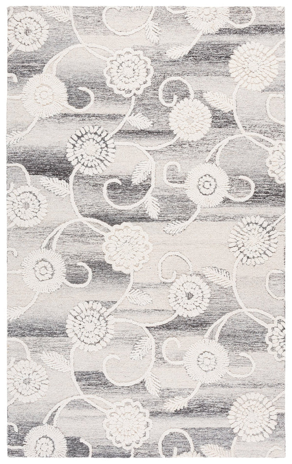 Safavieh Metro Hand-Tufted Grey Ivory Runner Rug, 80% Wool 20% Cotton, Low-Profile Floral Transitional Design 2'-3" x 8'-0" MET393F-28