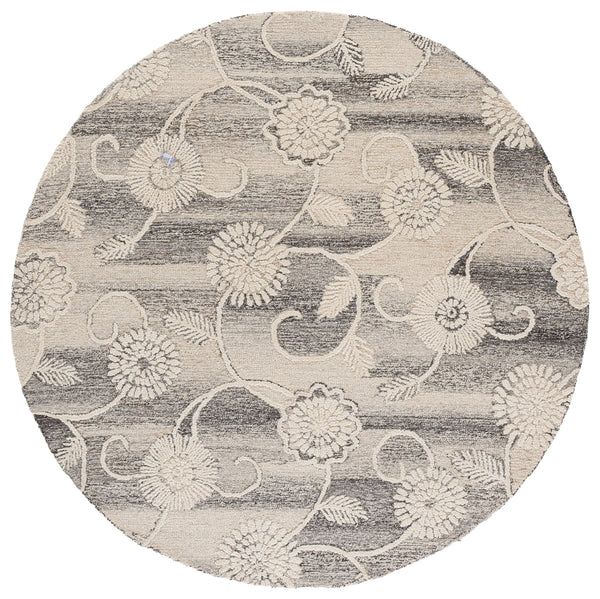 Safavieh Metro Hand-Tufted Grey Ivory Area Rug — Wool-Cotton Floral Motif, Low-Profile 1/2" Pile, Durable Elegance 6'-0" x 6'-0" MET393F-6SQ