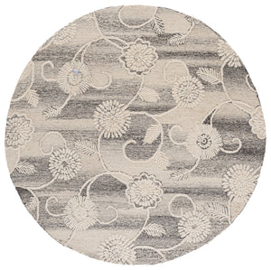 Safavieh Metro Hand-Tufted Round Wool-Cotton Rug In Grey Ivory Floral Motif — Low Pile, Durable Elegance 6'-0" x 6'-0" MET393F-6R