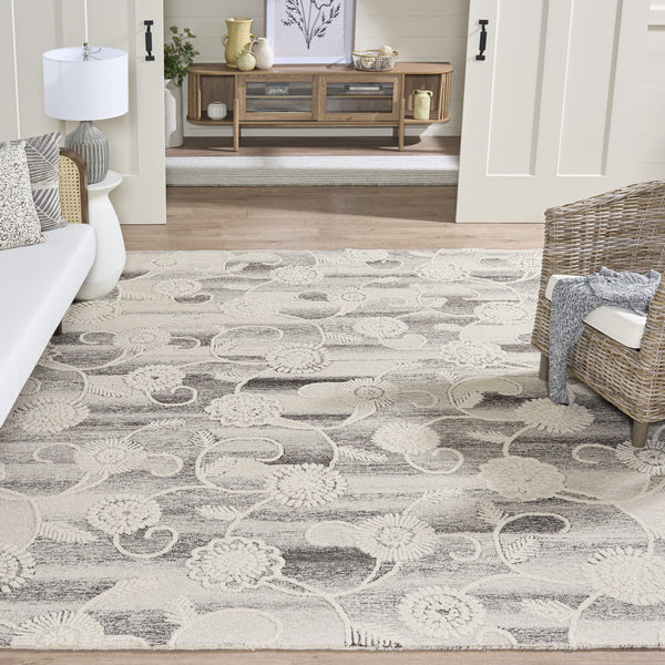 Safavieh Metro Hand-Tufted Grey Ivory Floral Rug – Wool-Cotton Blend, Low Pile, Durable Transitional Charm 5'-0" x 8'-0" MET393F-5