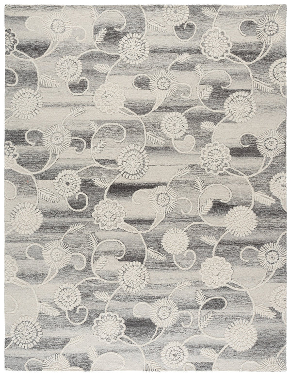 Safavieh Metro Hand-Tufted Round Wool-Cotton Rug In Grey Ivory Floral Motif — Low Pile, Durable Elegance 6'-0" x 6'-0" MET393F-6R