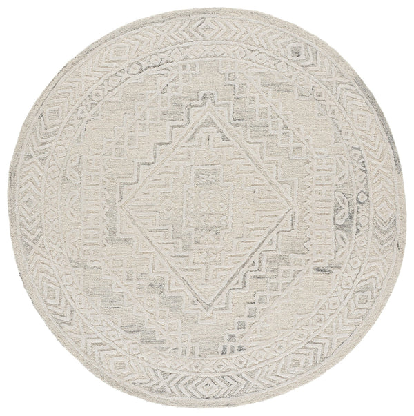 Safavieh Metro Hand-Tufted Round Rug In Light Grey Ivory — Wool-Cotton Blend, Low-Profile, Timeless Elegance 6'-0" x 6'-0" MET394F-6R