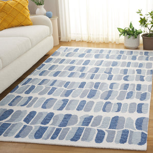 Safavieh Metro Hand-Tufted Blue And Ivory Area Rug, 80% Wool 20% Cotton, Abstract-Modern Calm Centerpiece 6'-0" x 6'-0" MET405M-6SQ