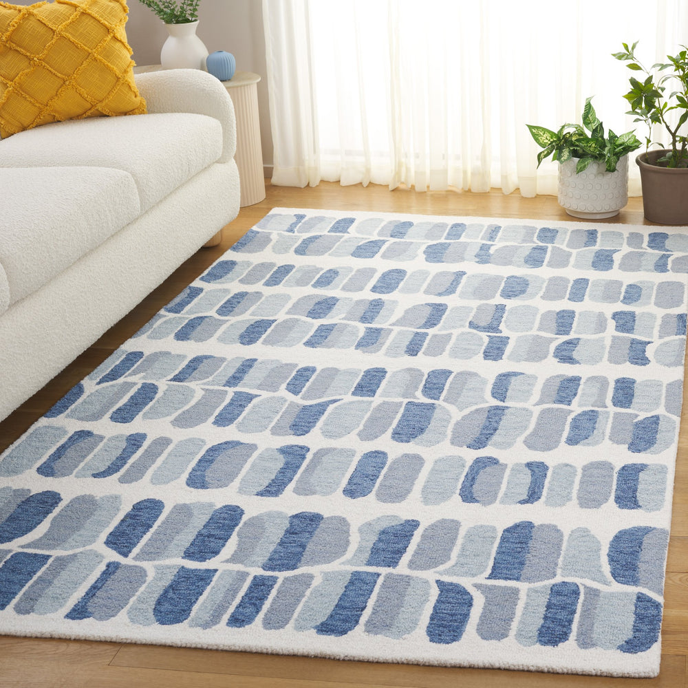 Safavieh Metro Hand-Tufted Blue And Ivory Wool-Cotton Area Rug, Low Pile Modern Minimalist Texture Crafted In India 4'-0" x 6'-0" MET405M-4
